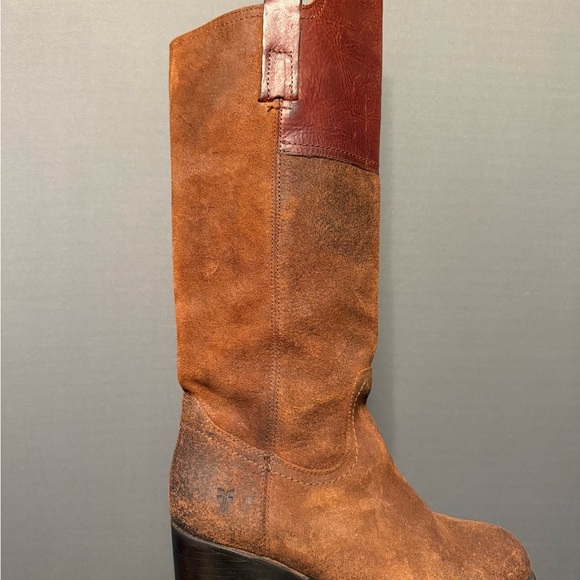 Frye Two-Tone Brown Leather Heeled Boots - Picture 2 of 6